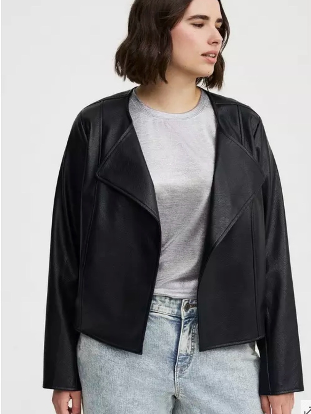 torrid Black Faux Leather Open-Front Draped Jacket